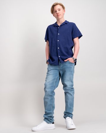 Jack & Jones JORLUKE CRINKLE SHIRT SS JNR Blau Hemden Jungen - Kids Brand Store
