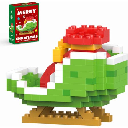 Jule-slede byggeklosser sett, 2024 stabling nye leker, nyttårs- og julegaver til barn og voksne