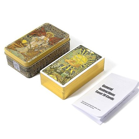 Tinalaatikko Kultainen Taide Tarot-kortti Ennustusennustuspakka Juhlapeli Lautapeli Käsikirjalla Puzzle-pelit, Juhlapelit