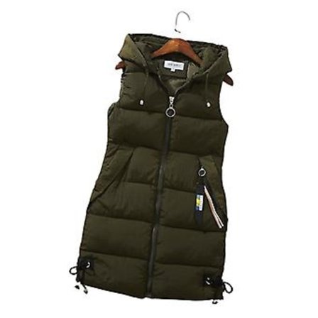 Lang Dunjakke Vest Komfort Tykk Casual Jakker Quiltet Utendørsjakke (3XL Army Green)