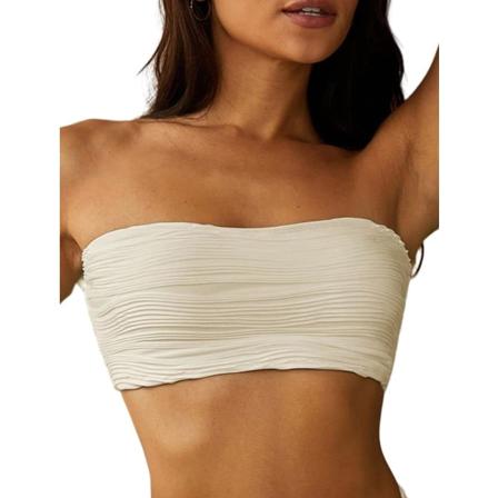 WJSMWomen 2-delad Bandeau Badkläder Ribbade Spets upp Strapless Bandeau Bikini Set High Cut Baddräkter 5-top Only-2beige L