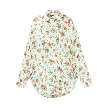 Balenciaga Silk shirt with a floral motif Hvid, Dame Skjorter