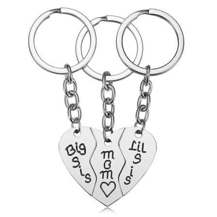 Mors dags gave fra datter, 3 stk. nøglering sæt i rustfrit stål til mor, storesøster og lillesøster