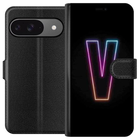 Kompatibel Tegnebogsetui til Google Google Pixel 9 Neonbogstav V i farvegradueret lys mod sort baggrund, minimalistisk design med tydelig glød og mod