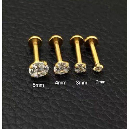 3 st guldpläterad Labret med sten i samma storlek