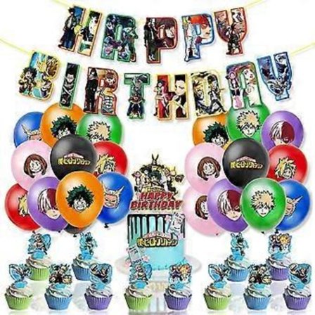 My Hero Academia Tema Fødselsdagsfest Dekorationer Sæt Balloner Banner Kage Toppers Forsyninger Sæt