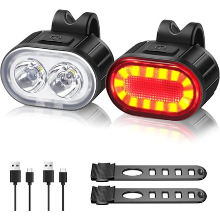 USB genopladeligt for- og baglygte sæt til cykel, røde og hvide højintensive lygter til natkørsel, udendørs advarsels- og sikkerhedsbelysning