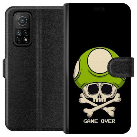 Kompatibel Tegnebogsetui til Xiaomi Xiaomi Mi 10T Pro 5G Spilmotiv med dødskalle og grøn svamp i retro gaming-stil med teksten game over
