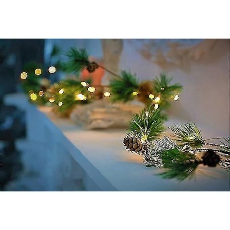 LED Dekorativ Girlander med Lys & Kongler - Lysende Hjemmeinnredning Kongle-Girlander - Ferdigbelyst Furu