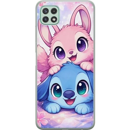 Kompatibel Mobilcover til Samsung Samsung Galaxy A22 5G Sød kawaii illustration med pink og blå fantasidyr, store øjne og bløde farver perfekt til