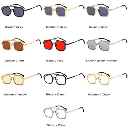 Retro Metal Punk Polygon Firkantede Solbriller Kvinder Mode Klar Spejl Skygger UV400 Mænd Rød Gul Solbriller