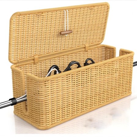 Kabelstyringsboks, Håndlavet Kabelgemmeboks, Rattan Kabelorganiseringsboks, Skrivebordskabelstyringsboks, til Skjuling af Kabler og Ledninger