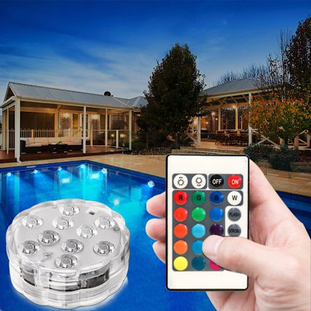 LED undervannslys, LED undervannslys flerfarget undervannslys med fjernkontroll IP68 vanntett for svømmebasseng/dekorasjoner//fest P