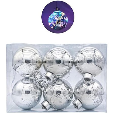 6 stk 8 cm knusebestandige julekuler trepynt