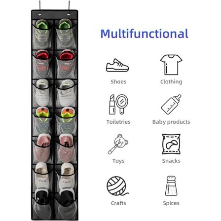 Hengende skohylle for dør, plassbesparende oppbevaringsstativ [JUN] 14 lommer svart