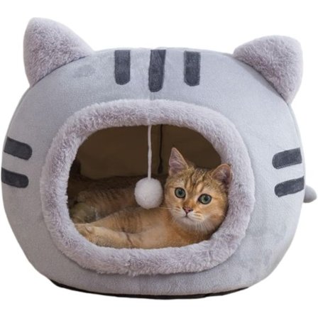 Fluffig hund-/kattsäng, hund-/kattsäng, vinterdjurhus med halkskydd – brun/grå/rosa hund-/kattsäng (grå)