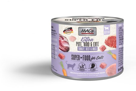 Mac's Super Food for Kittens Kalkun, Storfe og And 6x200g - Våtfôr