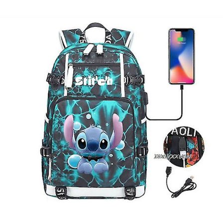 Lilo og Stitch Skole Tasker Kapacitet Rygsække Drenge Piger Usb Opladning Rejse Stor Laptop College Studerende Skole Taske Rygsæk