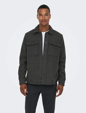 ONLY & SONS Onsash Ovr Woolen Look Pkt Ls Shirt Noos - Black - L