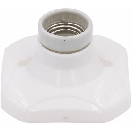 E27 LED-lyspæreholder, E27-porselensholder og plastbase, hvit E27-holder med ring for inngangs-/tak-/balkongbelysning