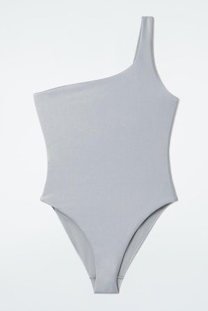 COS Women's Metallic One-Shoulder Swimsuit in Grey