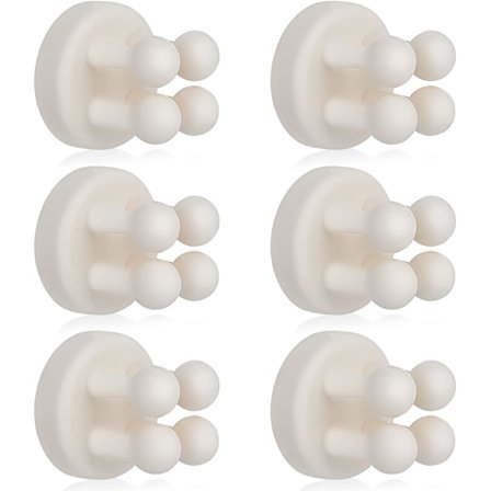 6 stk. Tannbørsteholdere, veggmonterte kroker for oppheng av loofah, barberhøvel i dusj, baderom, kjøkken, studenthybel (hvit)