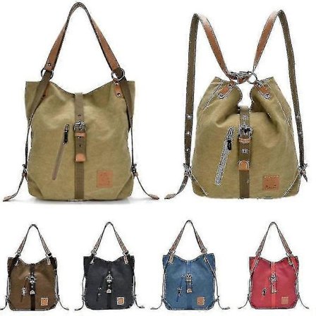 Ryggsekk for kvinner, lerret, avslappet, multifunksjonell, stor kapasitet, håndveske i mikrofiberlær, skulderveske