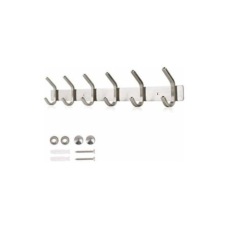 Dripex rostfria klädkrokar borstat utseende dubbel krok max. belastning 30 kg krok (silver, 6 krokar)