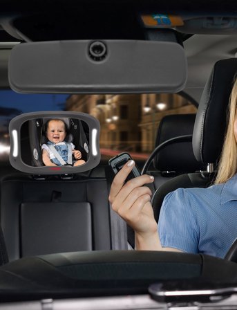 Reer Babyview Led Car Safety Mirror With Light - Grey - ONE SIZE