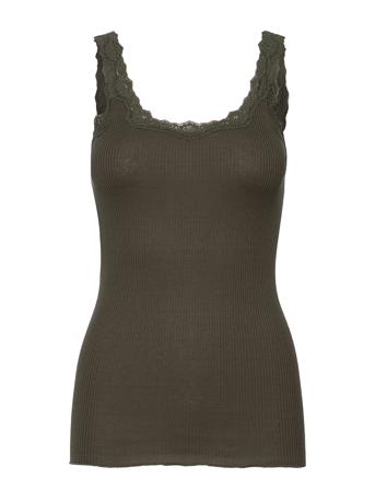 Silk Top W/ Lace T-shirts & Tops Sleeveless Grønn Rosemunde*Betinget Tilbud