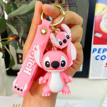 Anime Disney Stitch avaimenperä ja nukke avaimenperä muotipari laukku sininen keltainen - korkea laatu - Pink