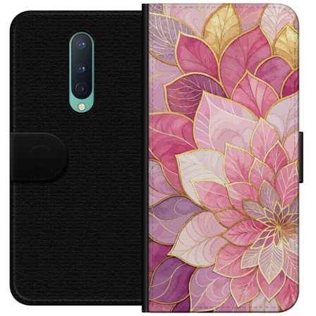 Yhteensopiva Lompakkokotelo OnePlus OnePlus 8 Roosa ja violetti kukkakuvio kultaisilla yksityiskohdilla - Elegantti mandala-inspiroima kuva-aihe