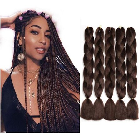 Chokladbrun - 4# Fläthårförlängningar, 24 " Förlängningsfläta [CO]