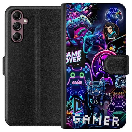 Kompatibel Tegnebogsetui til Samsung Samsung Galaxy A14 5G Neon Gamer Collage med Konsoller Headset og Gaming Vibes