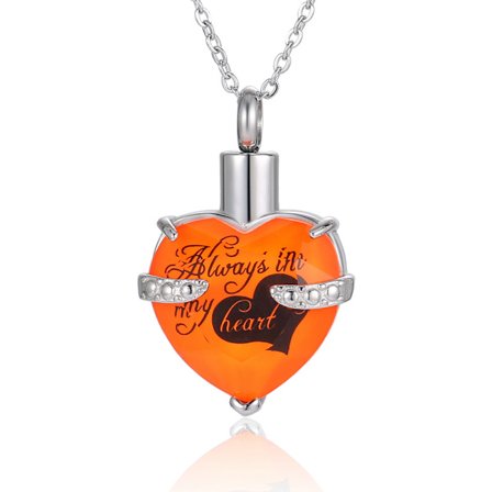 Minnessmycke Urna Halsband Hjärta Minnesgåva Hänge Askbehållare Kremerings Smycken för Aska (orange)