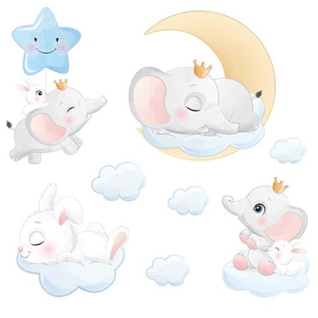 Veggklistremerker Dyr på Skyer Veggdekaler Veggmaleri for Soverom Stue TV-vegg