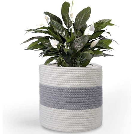 Plantekurv, Plantepotter i bomullsfiber, Flettet plantekurv med håndtak, Plantepotter for innendørs dekor