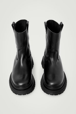 COS Men's Leather Moto Boots in Black