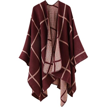 Tassel Plaid Poncho Kappe Lang Cardigan Sjal Wrap til Kvinder
