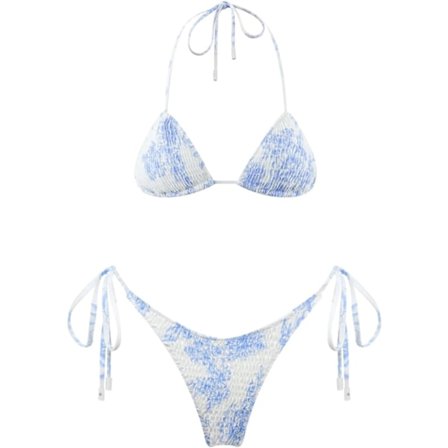 Dam Triangle Bikini String Baddräkt Print Tie Smocked Ruched Tvådelad Baddräkt Set
