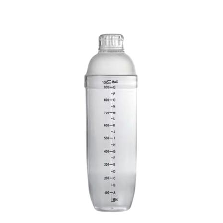 Kjøkkenmålekopp, plastcocktailrist, drikkeblander håndristkopp med skalaer, gjennomsiktig (33 oz / 1000cc)