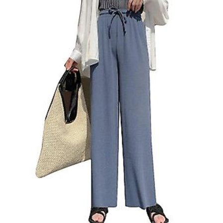 Dame Is Silke Brede Benbukser Løse Elastiske Midje Casual Sommer Lange Bukser-r (XL Blå)