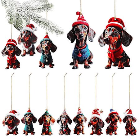 10 st julgranhängen Dachshund-figurer Julgransdekorationer