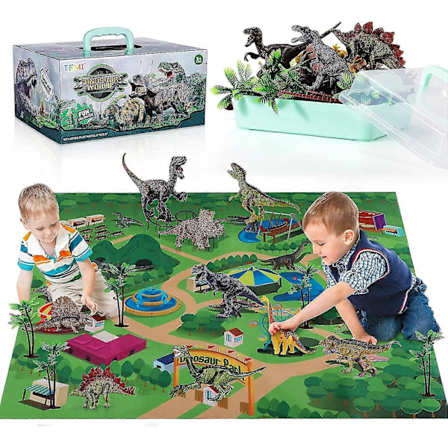 Dinosaur Legemåtte med Legetæppe og Træ, Pædagogisk Dinosaur Eventyrsæt med T-rex, Triceratops, Gave til Drenge og Piger