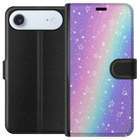 Yhteensopiva Lompakkokotelo Apple iPhone 17 Air Sateenkaaren värisellä pastellitaustalla on valkoisia tähtiä ja kimaltelevia pisteitä pehmeässä siirty