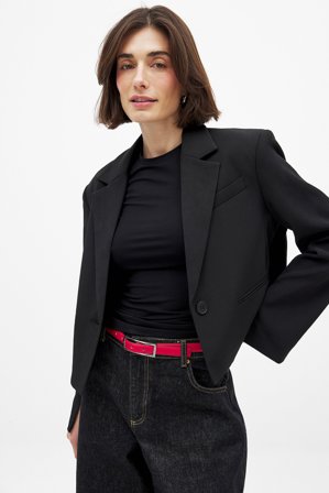 NA-KD Blazer court coupe carrée avec fentes - Blazer courte - Noir - EU 42