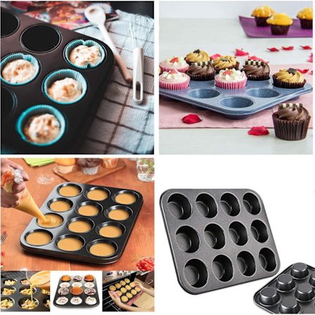 Muffinbageform til 12 muffins - BPA-fri og opvaskemaskine sikker muffinbageform med pletafvisende muffinbageform (sort)