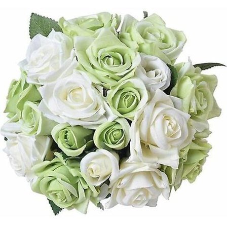 2 stk. kunstige roser (1-grøn med hvid, 2 buketter)