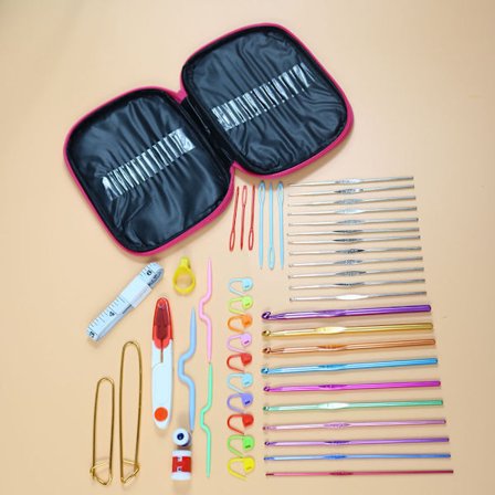 24 stk. heklenåler med teller, LED-lys og ergonomisk strikkepinne, sysett, DIY-vevingsgenserverktøy (HK)