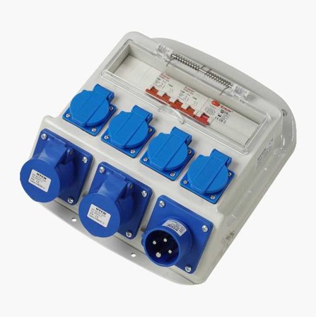 Biltema - Byggsentral 3-fase 230 V - Kompakt mobil veskemodell for trygg strømfordeling, med Jordfeilbryter og automatsikringer for Schuko-kontakten